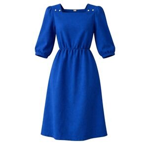 Vintage Women's Royal Blue Midi Dress Cinched at Waist Size 10